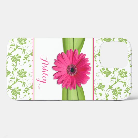 Groene Bloemen Damask Pink Gerber Daisy Case-Mate iPhone Case (Achterkant (horizontaal))