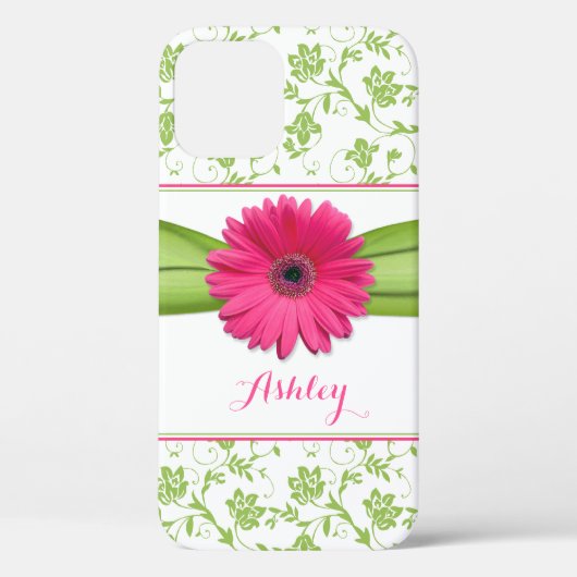 Groene Bloemen Damask Pink Gerber Daisy Case-Mate iPhone Case (Achterkant)