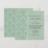 Groene Bloemen Damask Vintage Wedding Invites Kaart (Voorkant / Achterkant)