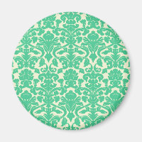 Groene Bloemen Damast Magneet