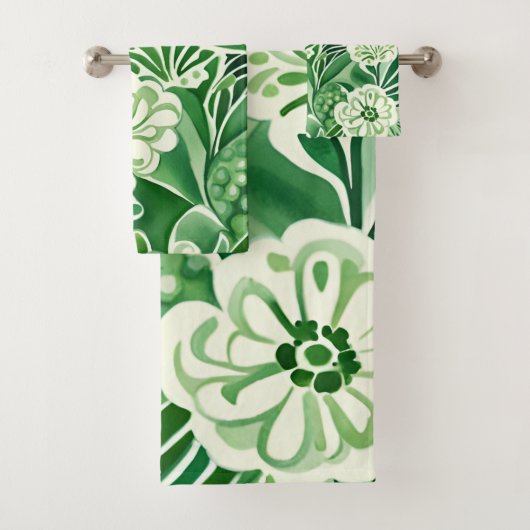 Groene bloemen, design bad handdoek (Insitu)