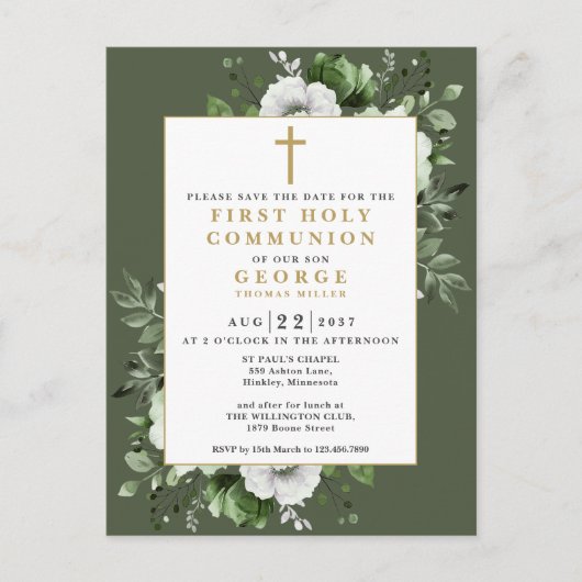 Groene Bloemen Eerste Heilige Communie Bewaar de d Briefkaart (Voorkant)