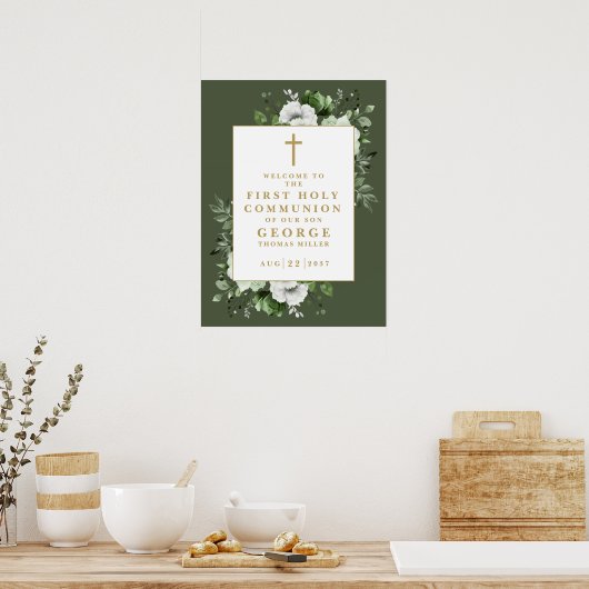 Groene Bloemen Eerste Heilige Communie Welkom Teke Poster (Keuken)