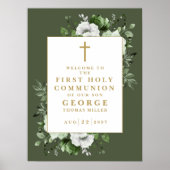 Groene Bloemen Eerste Heilige Communie Welkom Teke Poster (Voorkant)