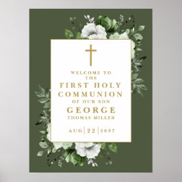 Groene Bloemen Eerste Heilige Communie Welkom Teke Poster