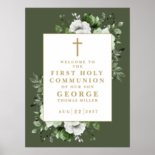 Groene Bloemen Eerste Heilige Communie Welkom Teke Poster (Voorkant)