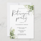 Groene Bloemen Elegant Script Pensioenfeest Kaart (Voorkant)