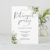 Groene Bloemen Elegant Script Pensioenfeest Kaart (Staand voorkant)