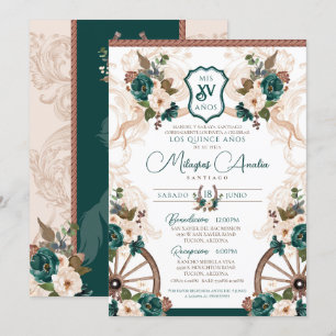 Groene Bloemen Elegante Charro Westerne Quinceaner Kaart