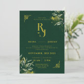 Groene Bloemen Elegante Esthetische Huwelijk Kaart (Staand voorkant)