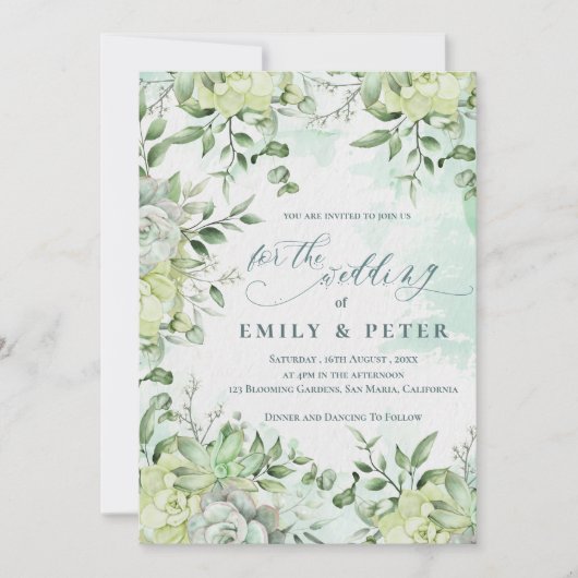 groene bloemen elegante eucalyptus bruiloft kaart (Voorkant)