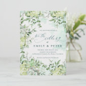 groene bloemen elegante eucalyptus bruiloft kaart (Staand voorkant)