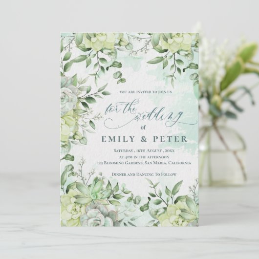  groene bloemen elegante eucalyptus bruiloft kaart (Staand voorkant)