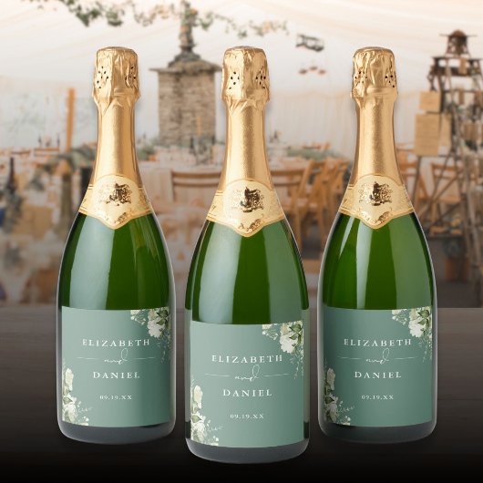 Groene Bloemen Elegante Eucalyptus Groene Trouwfee Sparkling Wijnetiket