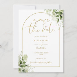 Groene Bloemen Elegante Gouden Boog Foto Bruiloft Save The Date