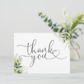 Groene Bloemen Elegante Hart Lettertype Bedankkaart (Staand voorkant)