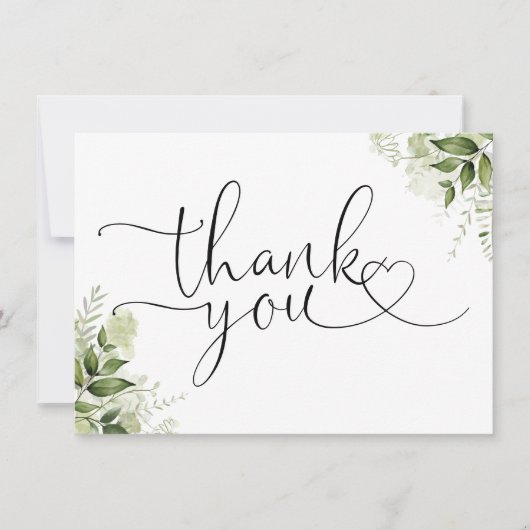 Groene Bloemen Elegante Hart Lettertype Bedankkaart (Voorkant)