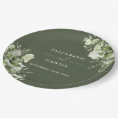 Groene Bloemen Elegante Olijfgroene Bruiloft Papieren Bordje (Gekanteld)