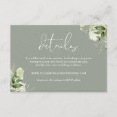 Groene Bloemen Elegante Saliegroene Trouwdetails Informatiekaartje (Voorkant)