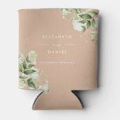 Groene Bloemen Elegante Taupe Trouw Blikjeskoeler (Voorkant)