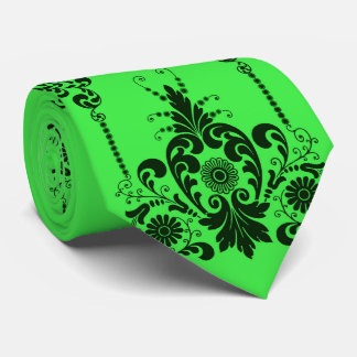 groene bloemen en culicues print stropdas