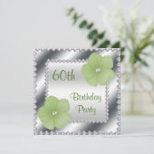 Groene bloemen en diamanten 60e verjaardag kaart (Staand voorkant)