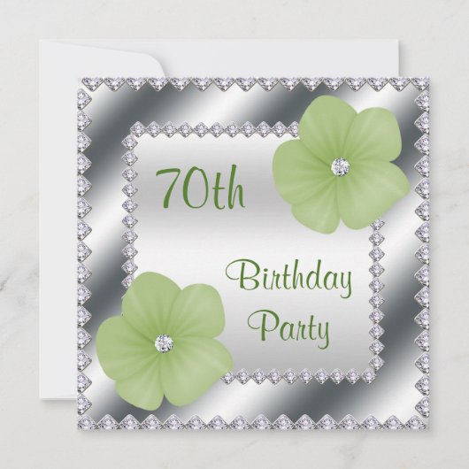 Groene bloemen en diamanten 70e verjaardag kaart