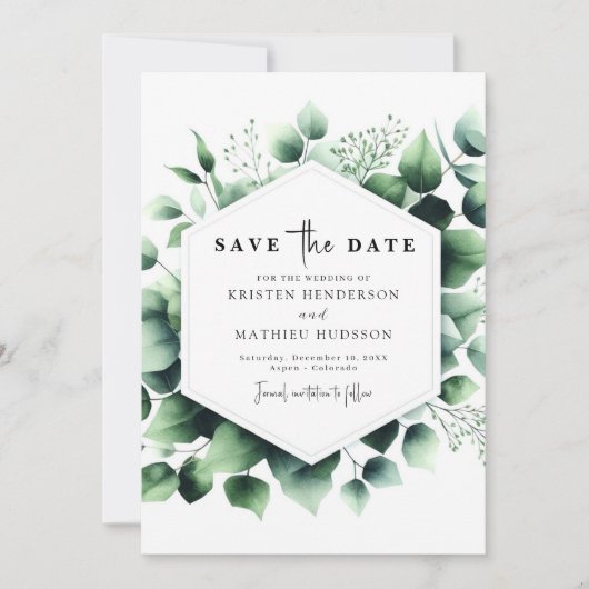 Groene Bloemen Eucalyptus Digitale Huwelijk Save The Date (Voorkant)