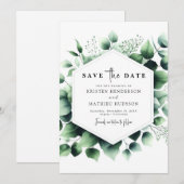 Groene Bloemen Eucalyptus Digitale Huwelijk Save The Date (Voorkant / Achterkant)