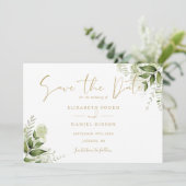 Groene Bloemen Foto Goud Schrift Save The Date (Staand voorkant)