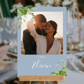 Groene Bloemen Foto Stof Blauw Tafelnummer