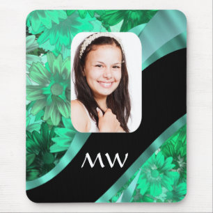 Groene bloemen gepersonaliseerde foto muismat