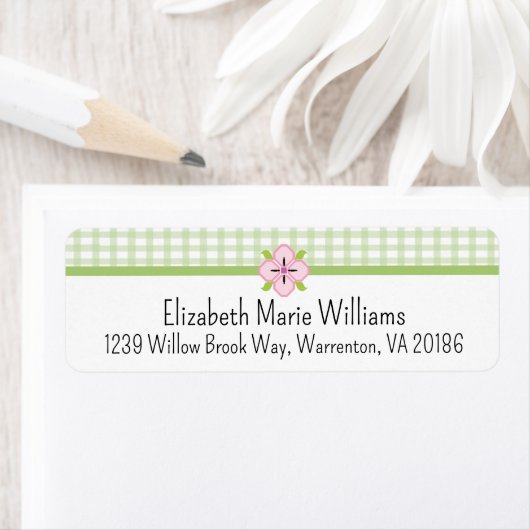 Groene Bloemen Gingham Retouradres Etiket (Insitu)