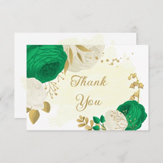 groene bloemen gouden botanische bruiloft bedankkaart (Voorkant / Achterkant)