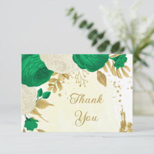groene bloemen gouden botanische bruiloft bedankkaart