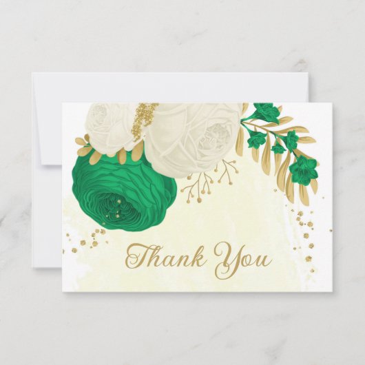 groene bloemen gouden botanische bruiloft bedankkaart (Voorkant)