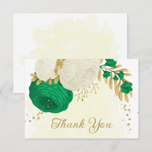 groene bloemen gouden botanische bruiloft bedankkaart (Voorkant / Achterkant)