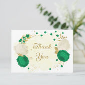 groene bloemen gouden botanische bruiloft bedankkaart (Staand voorkant)