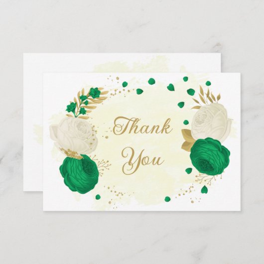 groene bloemen gouden botanische bruiloft bedankkaart (Voorkant / Achterkant)