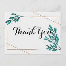 Groene Bloemen Gouden Folie Bladeren Dank je Briefkaart