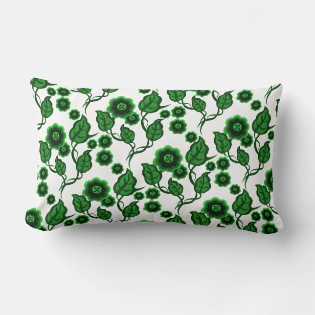 Groene bloemen, groene bladeren, Folk art floral Kussen (Voorkant)