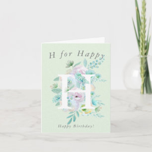 Groene bloemen H voor Happy birthday Kaart 2