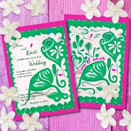 Groene Bloemen Hart Papel Picado Mexicaanse bruilo Kaart