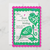 Groene Bloemen Hart Papel Picado Mexicaanse bruilo Kaart (Voorkant)