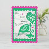 Groene Bloemen Hart Papel Picado Mexicaanse bruilo Kaart (Staand voorkant)