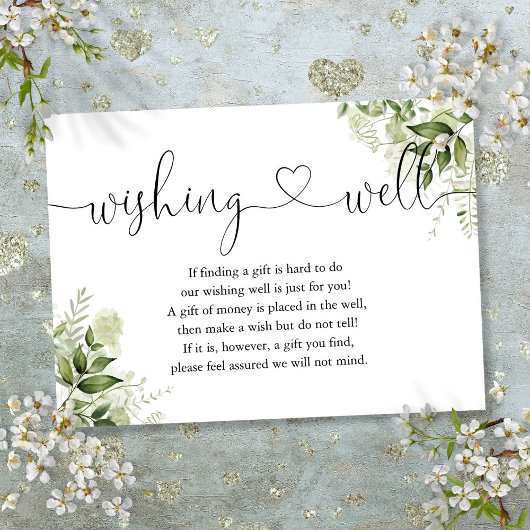 Groene Bloemen Hart Script Wensput Bruiloft Informatiekaartje