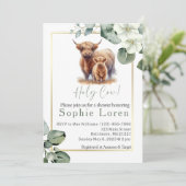 Groene bloemen Highland koe baby shower Kaart (Staand voorkant)