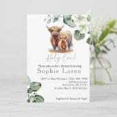 Groene bloemen Highland koe baby shower Kaart (Staand voorkant)