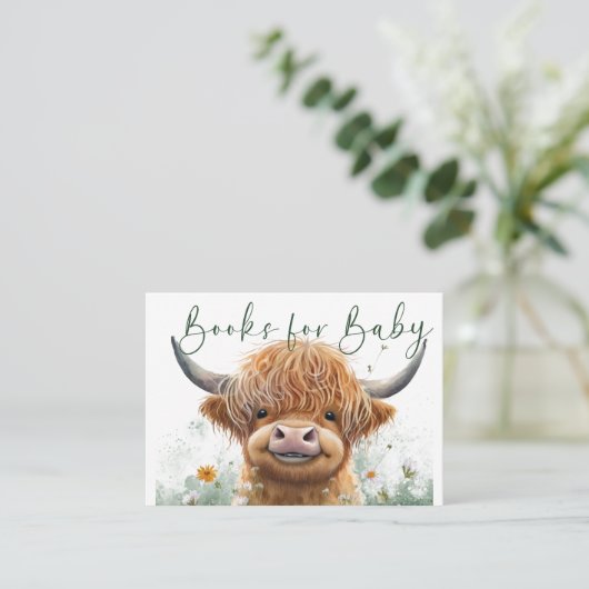 Groene bloemen Highland koe Boeken voor Baby Informatiekaartje (Staand voorkant)