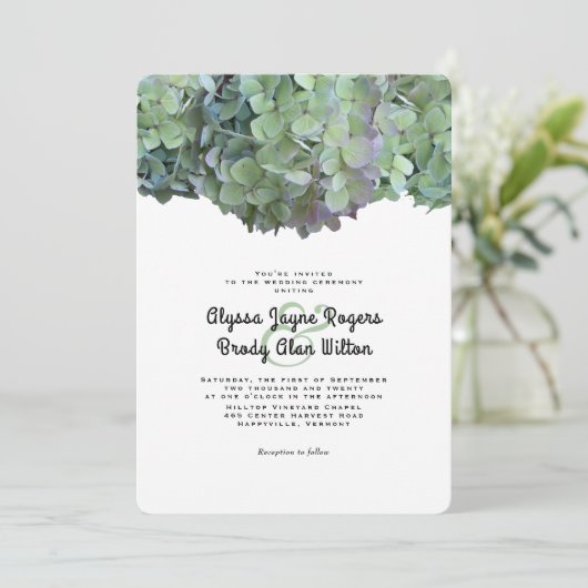 Groene Bloemen Hortensia Huwelijksuitnodiging Kaart (Staand voorkant)